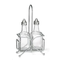 TableCraft H600N2 European Glass 6 Oz Oil / Vinegar Bottle Set W/ Rack