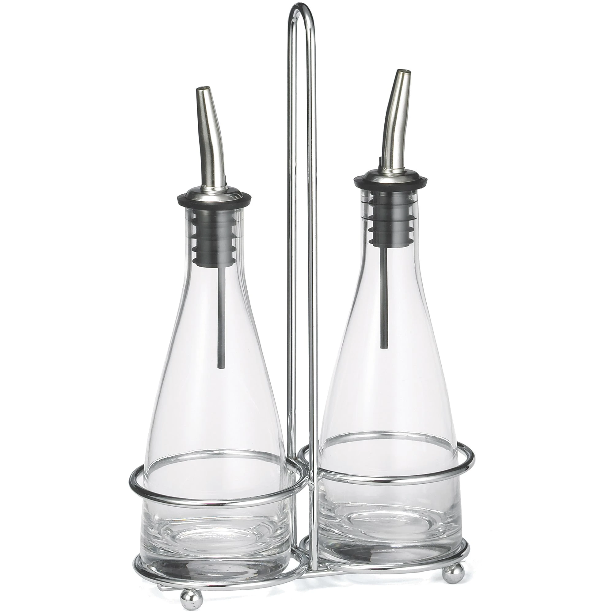 TableCraft 611N Sienna Collection 6 Oz Oil & Vinegar Cruet Set W/ Rack