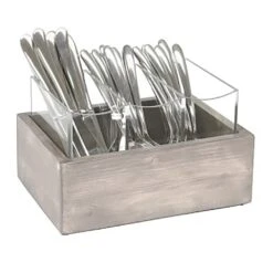 Cal-Mil 3408-110 Gray Pine/Acrylic 3-Section Flatware Holder